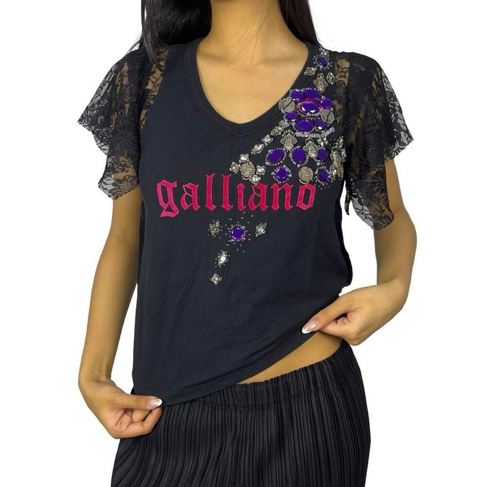 John Galliano Grunge Sequins Floral Top